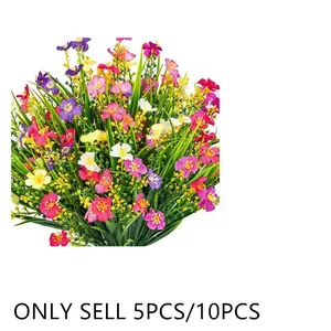 Classic Multi-Color Artificial Mixed Flower Sunflower Bouquet in Glass Vase, 5 or 10 Piece Home Decor for Elegant Table Settings, Silk Daisy Floral Design Decoration Bouquet