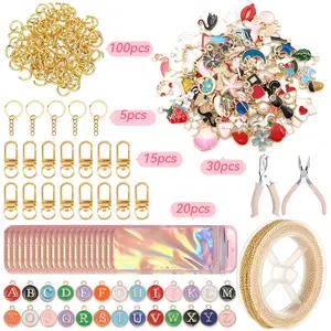 Lip Gloss Keychain Making Kit with 100+ Charms - Includes Lobster Claw Clasps, Jump Rings, Swivel Hooks, and Chain Extenders - Complete Craft Set for Women