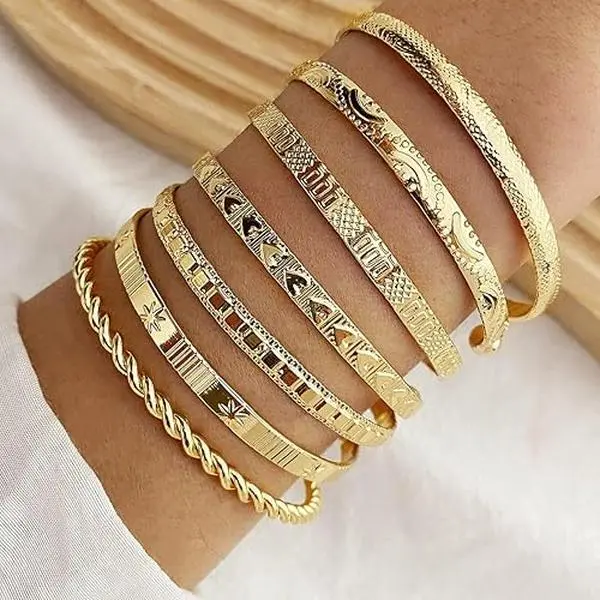 Gold Cuff Bracelet Set for Women, Adjustable Stackable Bangles, Open Cuff Bracelets, Trendy Gold Jewelry Gift for Her The Gold Bracelet Stack Every Girl Needs  Adjustable Cuff Bracelet Set