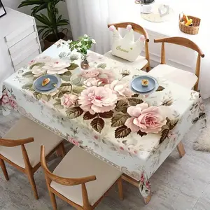 EastJia Made in USA Elegant Floral Rectangle Spring Tablecloth - Washable Reusable Polyester Picnic Table Cover, Ideal for Parties & Dining Home Decor