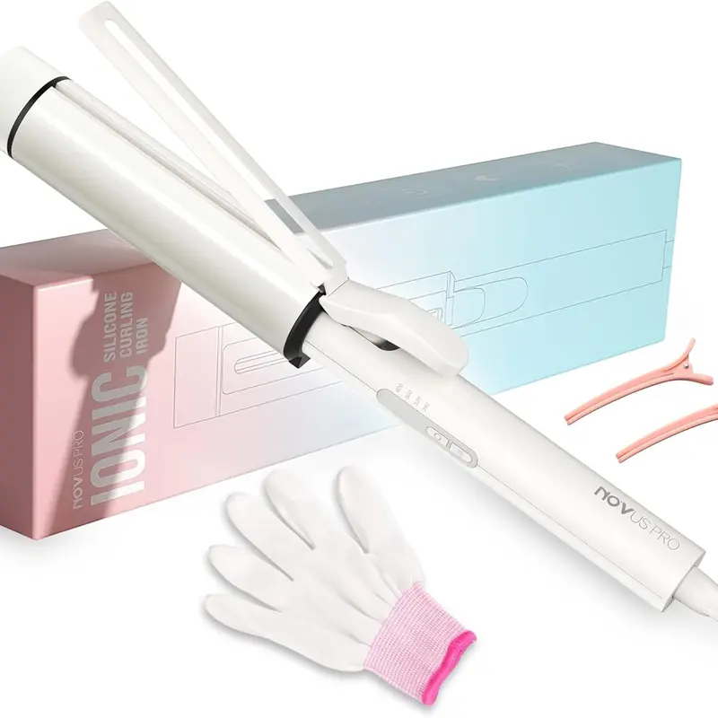 NOVUS 1.5in Ceramic Tourmaline Curling Wand - 90W Curling Irons Hair Tools for US Adults' Long Hair, 4 Heat Levels, Frizz Control, 2 Clips, Silicone Adjustable Comfort Tool, White Ceramic Barrel Curlers & Straighteners Personal Care Appliance
