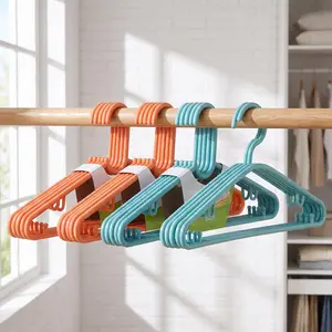 Heavy Duty Non-Slip Plastic Hangers, 5-Piece 16.5-Inch Wide Shoulder Hangers, Thick Anti-Slip Coat Hooks, 3-Color Wardrobe Organizers for Dorm, Retail Clothing Shop