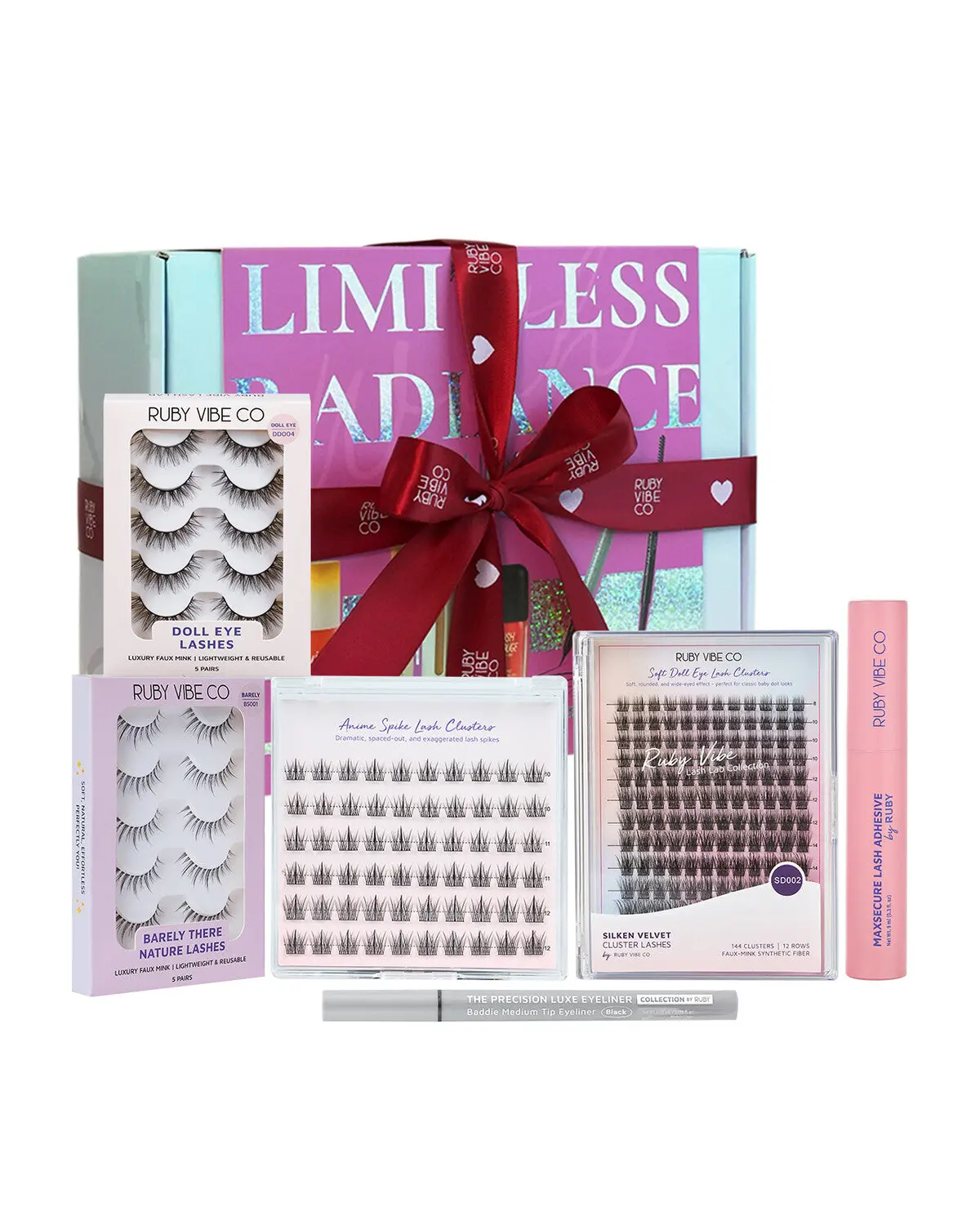 [RUBY VIBE CO] Anime Glam Lash Collection Gift Set | Faux Mink Strip & Cluster Lashes with Adhesive & Precision Eyeliner