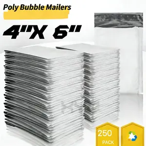 250 #0000 4x6 Poly Bubble Padded Envelopes Mailers Shipping Bag 4" x 6"