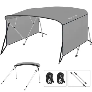 4 Bow Bimini Top Boat Cover with Aluminum Alloy Frame, Includes Straps, Adjustable Rear Support Poles,PU Coated Canvas(8'L x 54" H x 91"-96" W) Boating Accessories Fishing Equipment Inflatable Boat