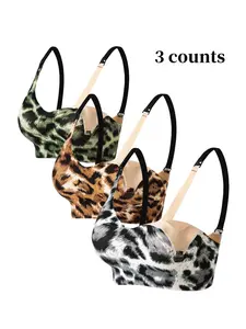 Women's Leopard Print Nursing Bra, Supportive Bra, 3 Counts Front Buckle Removable Chest Pads Maternity Bra, Maternity Lingerie for All Seasons