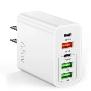 5 Ports QC3.0 PD USB C Hub, PD 65W Type C Fast Wall Charger Power Adapter Plug