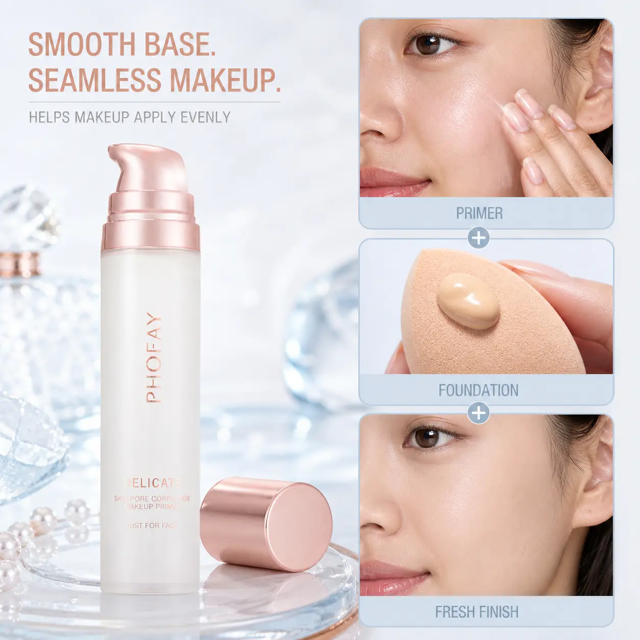 PHOFAY Hydrating Makeup Primer, Lightweight Face Primer with Vitamin E, Smoothing Gripping Makeup Base for All-Day Hold & Glassy Fresh Finish, 25 mL Foundation Setting