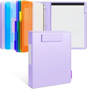 3 Ring Binder Clipboard with Storage,12.4"x10.2" Clipboard Folder with 5 Expandable Folders,Refillable Lined Notepad (11" x 8.5"),Ideal for School Office (Purple)