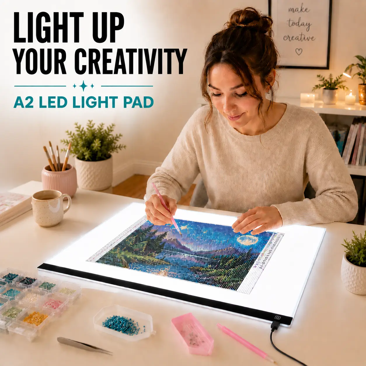 A2 USB-Powered LED Light Pad for Artists, 3-Level Brightness Art Supply, Creative Lighting Tool for Artistic Activities, Diamond Painting