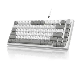 Attack Shark ajazz AK820 75% Mechanical Gaming Keyboard with Knob Hot Swappable Custom Gasket Mounted Keyboard USB-C Wired White LED Linear AS Red Switch for PC/Win/Mac
