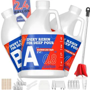 Epoxy  Deep Pour Epoxy  2.4 Gallon, 2-4 Inch 2:1 Deep Pour  Epoxy Clear Kit Bubble Free  Clear for River Table, Art Crafts, , , DIY
