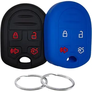 Silicone Rubber Key Fob Cover Compatible with 2006-2015 Ford Edge Escape Expedition Explorer F-150 F-250 Super F-350 Super Flex Focus Fusion Mustang Taurus X Lincoln Navigator