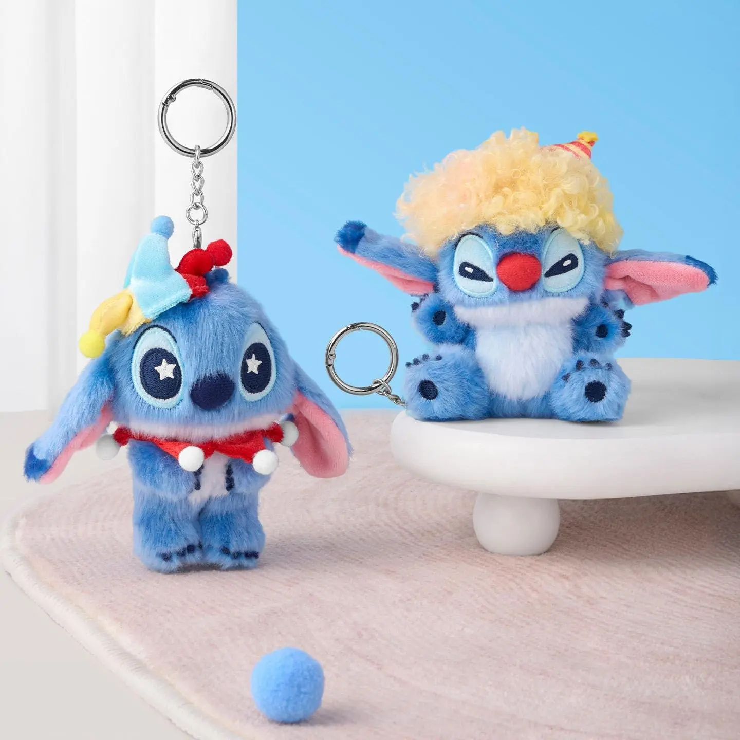 Disney Stitch Mischief Series Plush Keychain – Cute Collectible Pendant, Perfect Gift for Stitch Fans, Adorable Bag Charm Featuring Afro Clown Stitch & Surprise Clown Stitch!