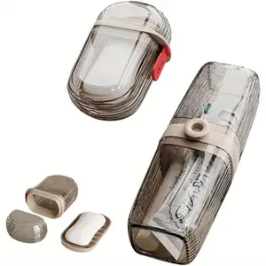 2pcs Storage Travel Mouthwash Cup Toothbrush Soap Box Cup Toothbridge Storage Set Portable Household Toothpaste Toothbrush Box Kitchenware Bathroom Organizer