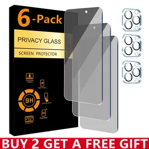 3Pcs Privacy Screen Protectors +3Pcs Camera Lens Protectors for iPhone 17 Pro Max 16 Pro Max Plus 16 15 14 13 12 11, 9H Anti Spy Tempered Glass Film Protection Flash