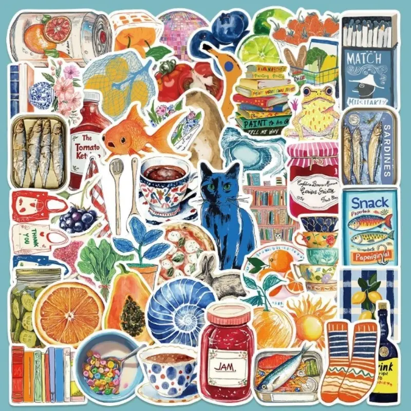 Vintage Oil Painting Stickers Set, 50 Pieces Illustration Stickers DIY Decorative Decals for Water Bottles Laptops Phone Cases Smartphones Cellphone Casing, Multi-Color Durable Aesthetic Accessories
