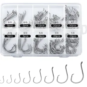 150PCS Circle Fishing Hooks Set High Carbon Steel Strong Hooks for Freshwater & Saltwater, Assorted Sizes 1 to 8/0, Sharp Durable Circle Hooks for Carp, Bass & Offshore Fishing Tackle Kit
