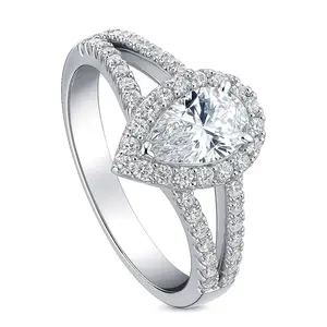 BERRICLE Sterling Silver Halo Engagement Promise Rings Split Shank Ring for Her, Pear Cut Cubic Zirconia CZ