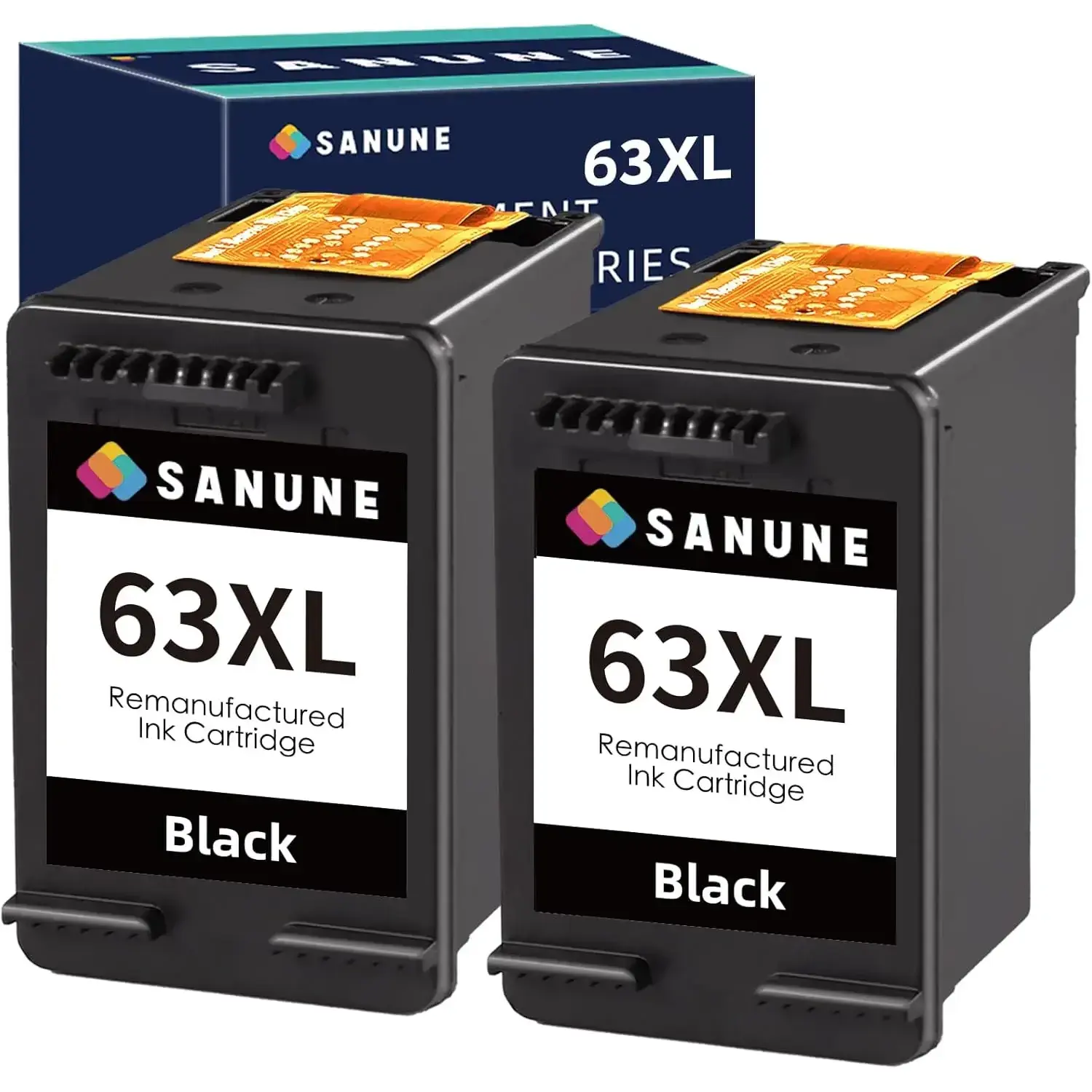 Remanufactured HP 63/63XL High Yield Black Ink Cartridges (2-Pack) - Replacement for HP Printers, Compatible with Officejet 3830 4650 5255 5258 5200 4652 4655, Envy 4520 4512, DeskJet 2130 2132, 750 Pages of Bright Vibrant Printing