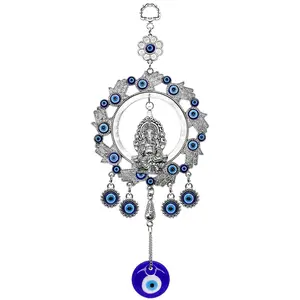 Blue Evil Eye with Ganesha & Hamsa Hand Hanging Decoration Nazar Amulet Door Window Wall Hanging Home Protection and Blessing Decor Housewarming Birthday Spiritual Gifts for Friends