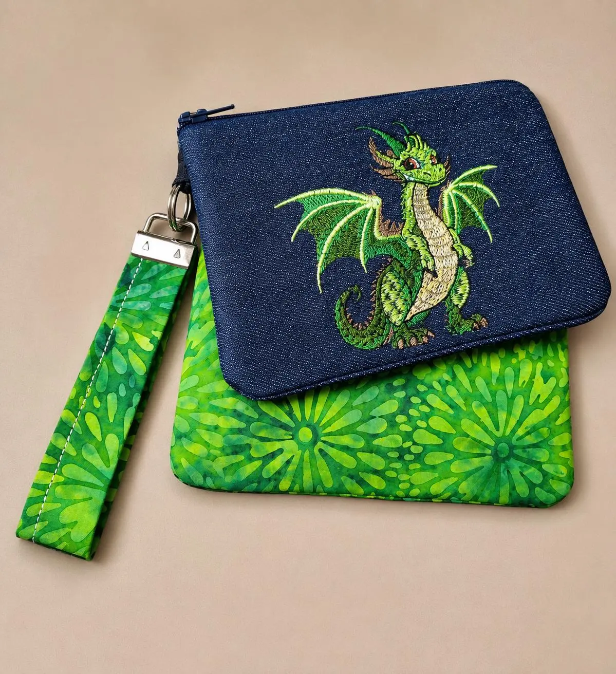 Forest Dragon Gift Set | Handmade Dragon Pouch, Wristlet & Coin Purse | Fantasy Gift for Dragon Lovers | Embroidered Dragon Accessories