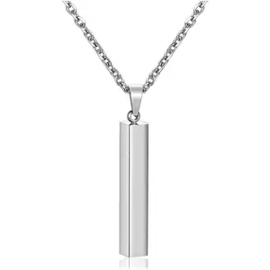 4 Side Engraving Personalized Custom Message Name Bar Necklace Stainless Steel Pendant Chain for Men Women ValentineDay Gift Box