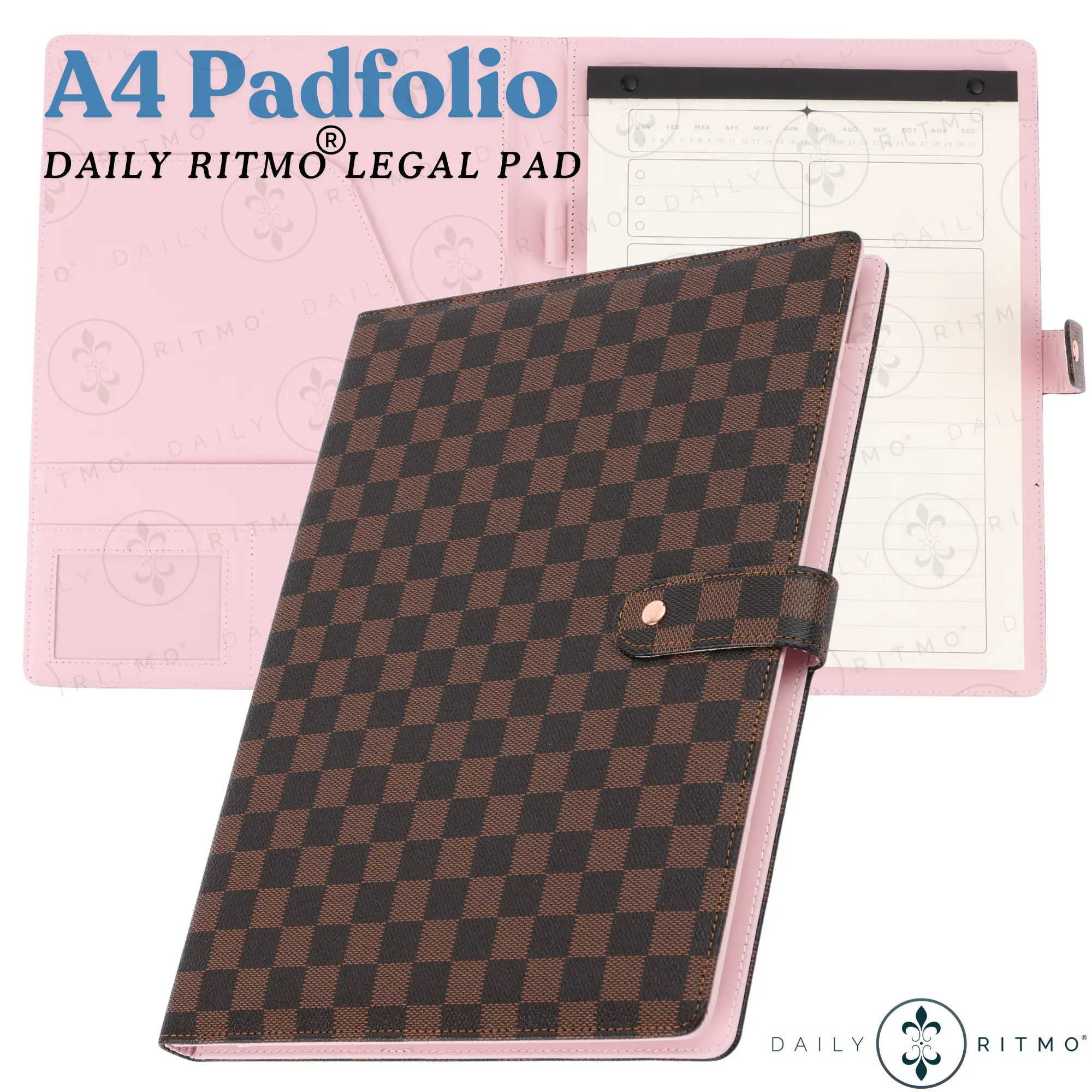 DAILY RITMO A4 Checkered Padfolio - PU Leather Business Checkered Portfolio for Legal Notepads OFFICE RITM Brand