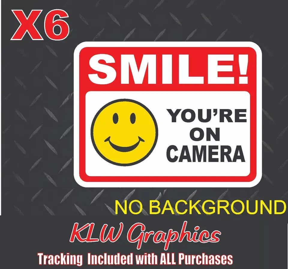 6x Security Video Surveillance Burgler Sticker Decal Sign Camera Home Smile You're On Camera Smiley Face
