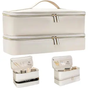 Nail Box Organizer Case,Nail Polish Organizer Bag,Double-Layer Nail Polish Storage and Nail Dryer Case,Holds 30 Bottles, 31x15x16, Champagne Gold