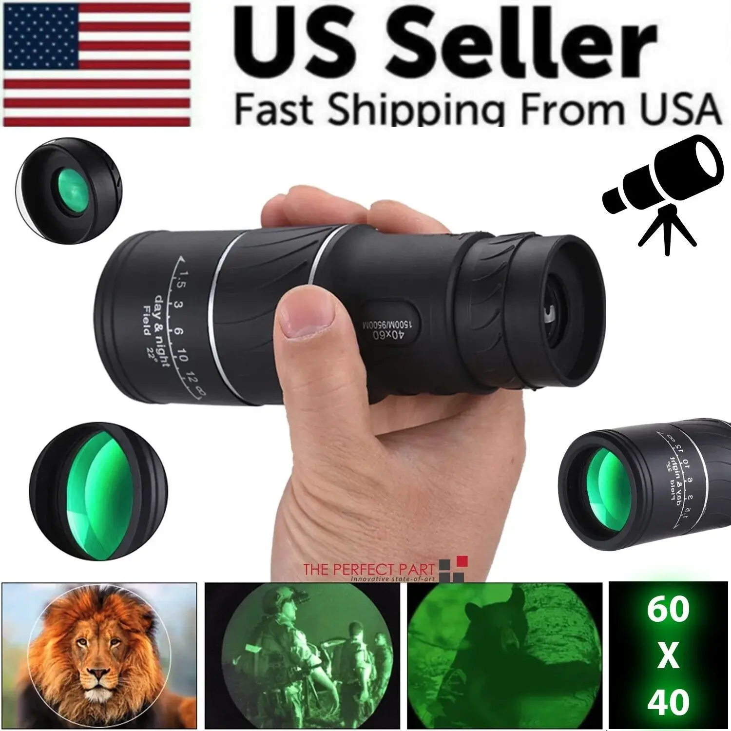40X60 Monocular Binoculars with Night Vision BAK4 Prism High Power Waterproof Does not apply