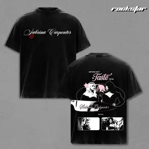 "Sabrina Capenter" Short n' Sweet T-Shirt Washed, Pink Graphic Tee with Heart Design and Tracklist, Oversized Black Streetwear Shirt for Men Women Music Fans