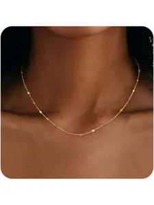 Gold Choker Necklaces for Women Girls 18K Gold Plated Chain/Heart/Ball/Disc/Pearl Necklace Dainty Thin Chain Necklace Silver Gold Necklaces for Women Jewellery Gifts Daily Wear Necklace