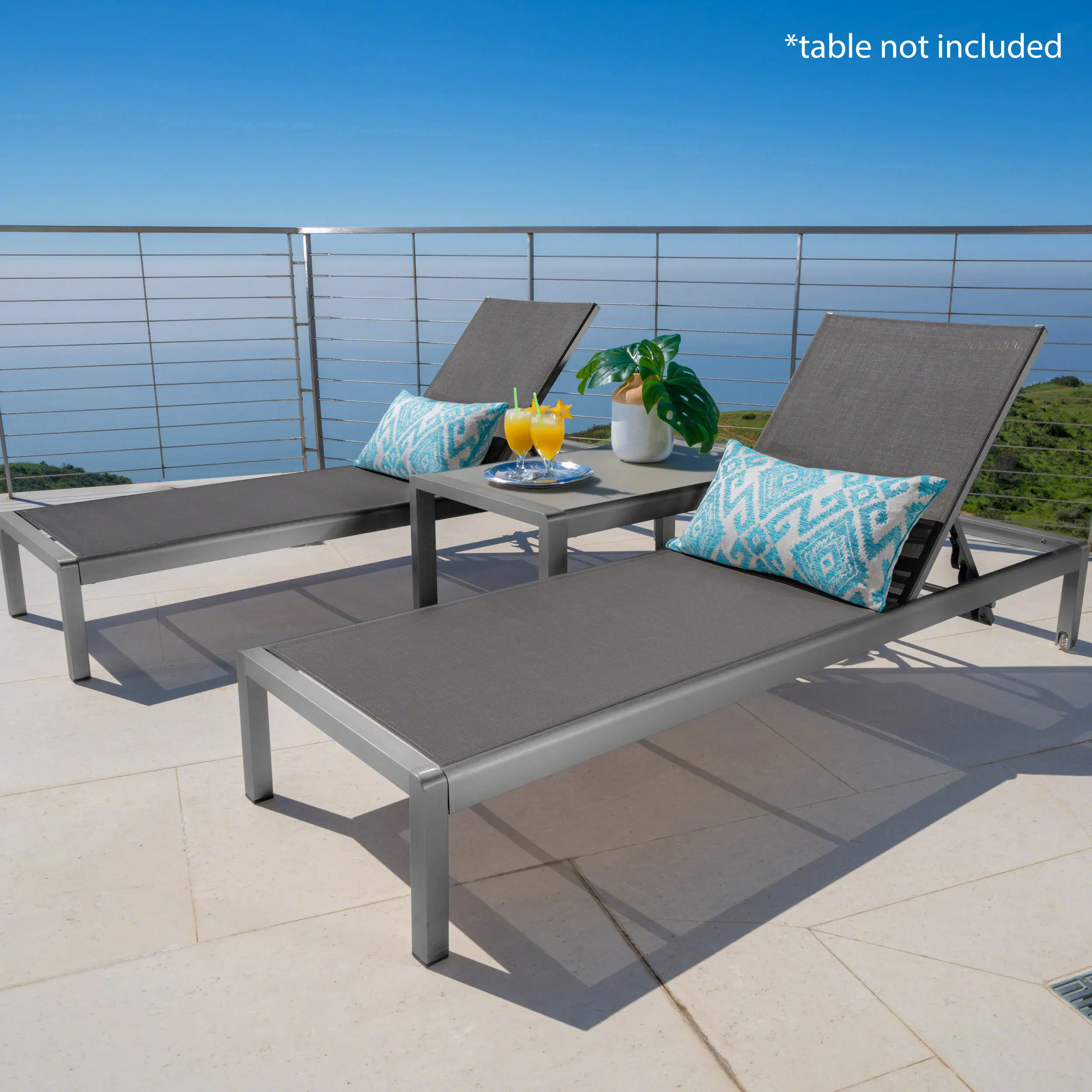 XUAN Luxury 2-Pack Modern Armless Outdoor Patio Chaise Lounge Set, Adjustable Backrest Pool Sunloungers with Accent Pillows, 400 lbs Capacity Double Outdoor Seating