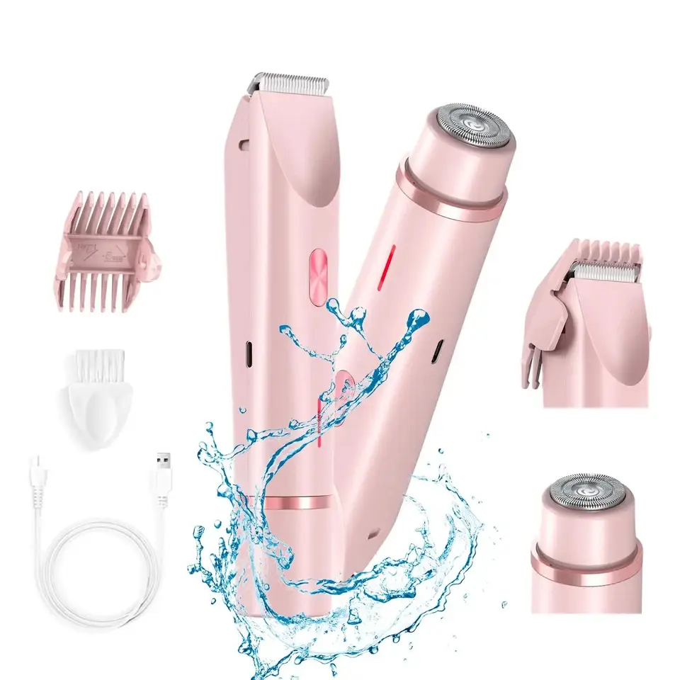 2-in-1 Dual Head Bikini Shaver & Trimmer, Portable Rechargeable Electric Razor, Painless Waterproof Body Hair Remover for Sensitive Areas