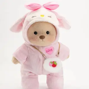 Getahug Love Strawberry Bear, Handmade dointed Teddy Bear Gift Weighted Stuffed Animal Interactive Realistic Bunny, Little Gifts for Girls