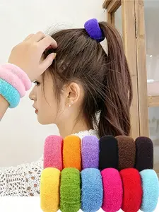 12 Pcs Women's Cute Candy Color Towel Hair Ties, 12 Colors Set, Thick High Elastic Durable Daily Use Hair Bands, Sweet and Adorable
