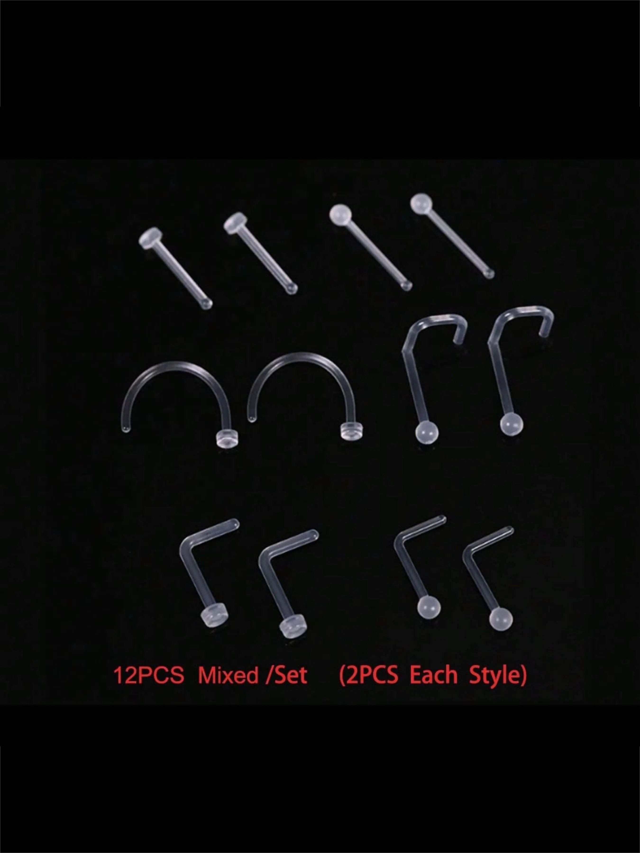 12PCS/Pack Simple Invisible Transparent Nose Piercing Nose Ring Nose Hoops Nose Rings Studs Soft Rod For Students Body Piercing Suitable The Healing Period
