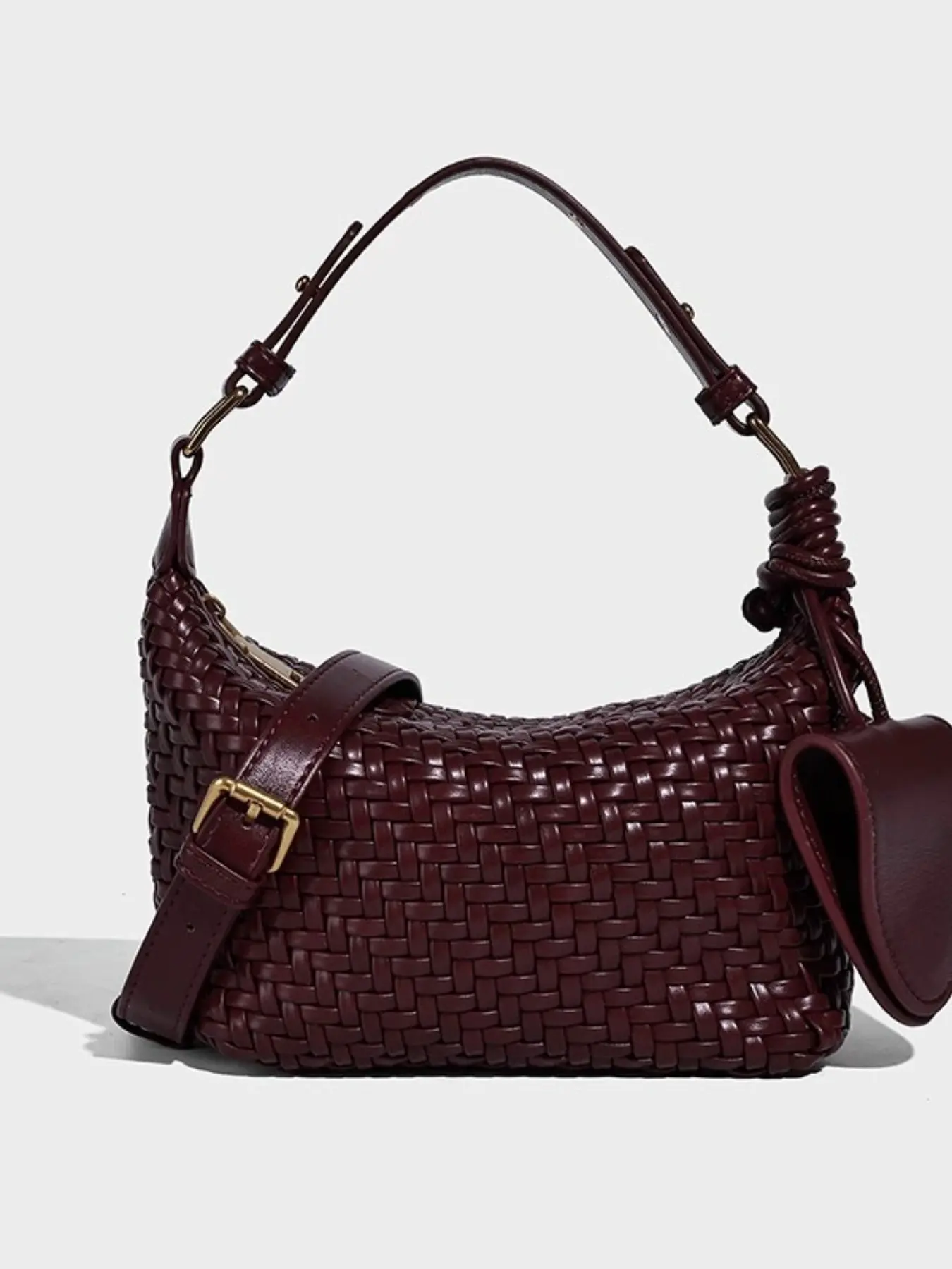 Handmade Braided Fashion Handbag, Versatile Soft Leather Clutch, Monochrome Unique Design Shoulder Bag, Korean Half Moon Dumpling Bag, Includes Eyeglass Holder