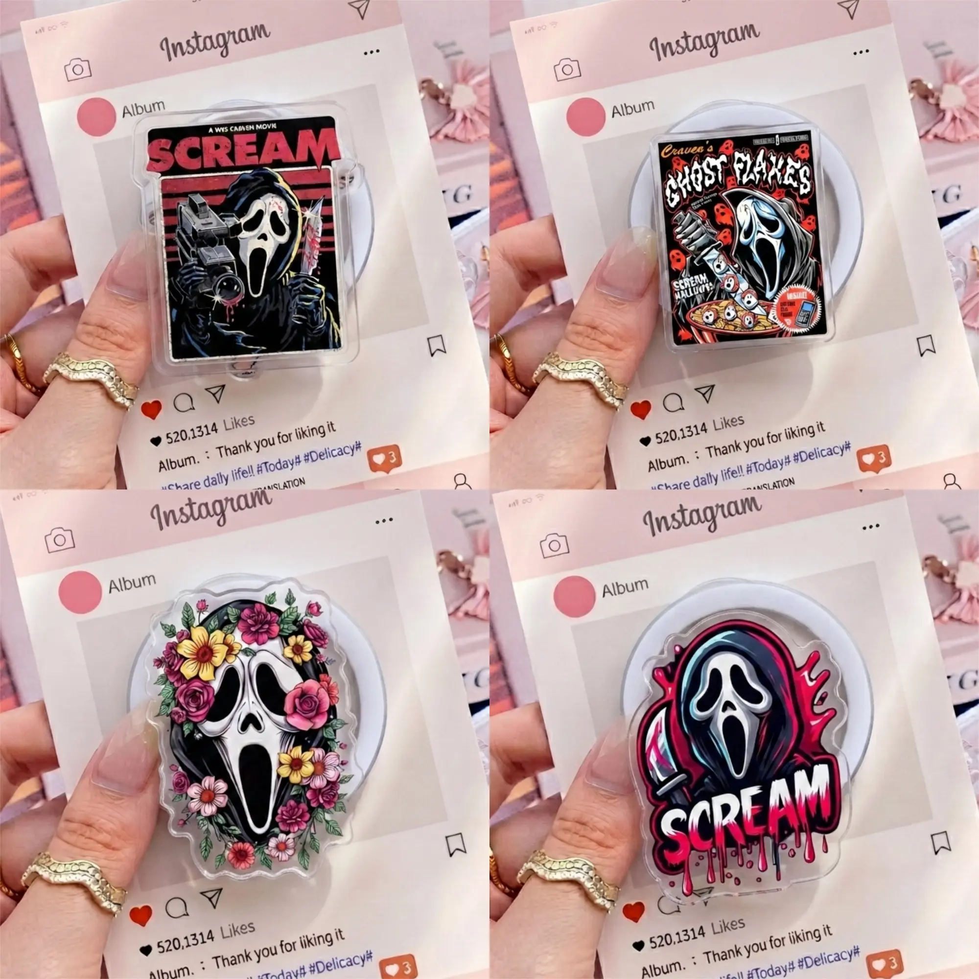 Horror Movie Inspired Acrylic Phone Grip Stand, Stylish Ghostface Design Collapsible Holder for Smartphones, Unique Gift for Horror Film Fans