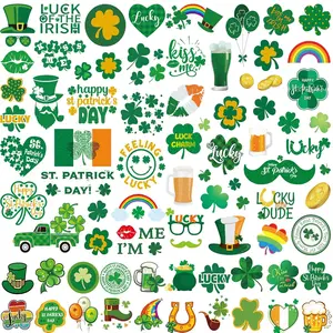 Large Glitter St. Patrick's Day Temporary Tattoos - 23 Sheets, 100+ Pcs Realistic Glitter Clovers Shamrocks, Sleeve Body Jewelry, Irish Parade Party Favors & Decorations