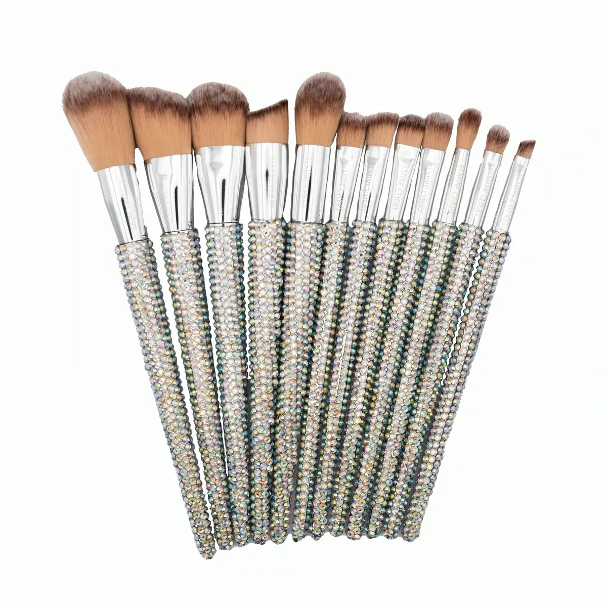 Professional 12-Piece Diamond Bling Makeup Brush Set - Colorful Fancy Rhinestone