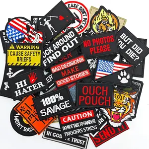 20 Full Embroidery Tactical Patches - Random Funny Designs, Hook-and-Loop Backing - Tactical Accessories for Hats, Bags, Jackets, Cosplay, Military Uniforms, Vests