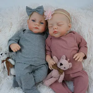 Enchanting Lily 19 Inch Reborn Twins Baby Dolls Realistic Blue Eyes Open Closed Set with Bonus Bear Pacifier Christmas Birthday Gifts