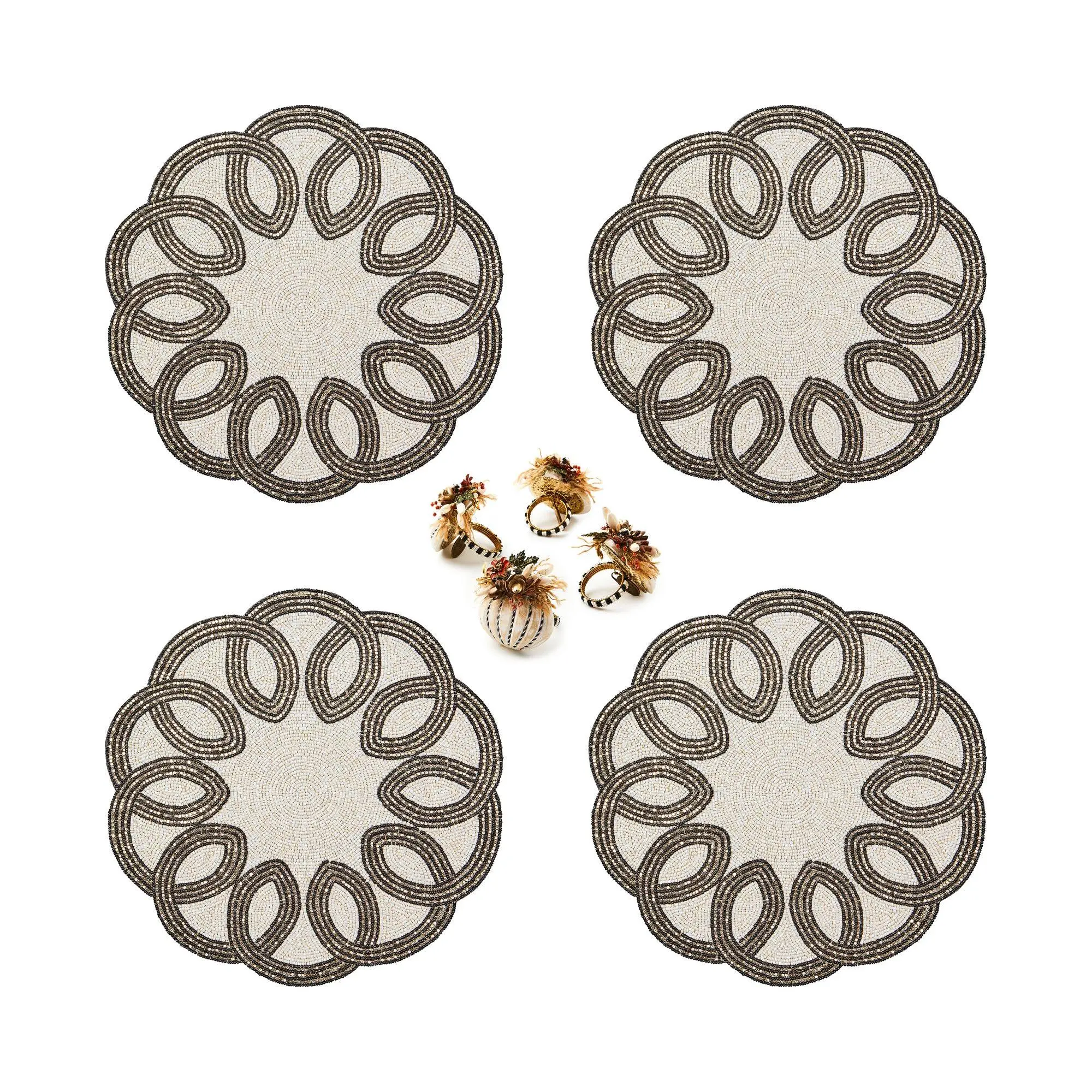 MacKenzie- Childs 4 Placemats and Set of 4 Napkin Rings MacKenzie- Childs 4 Placemats and Set of 4 Napkin Rings