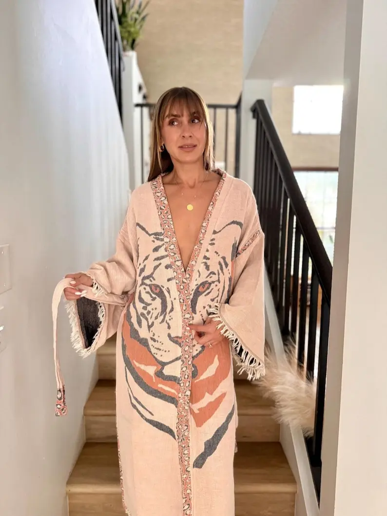 Double Layer Muslin Bathrobe, Organic Woven Cotton Loungewear, Christmas Robe Gift, Gift Robe