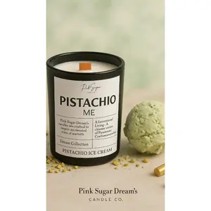 Pink Sugar Dream's Candle Co. Pistachio Me - Pistachio Ice Cream Scented Candle Hand Poured with Natural Coconut Soy Wax Blend 4 oz