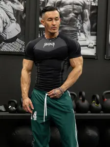 Men's Gym Workout Short Sleeve Tee Shirt Slim Fit Stretch Breathable Muscle Training Top Quick Dry Moisture Wicking Ideal for Running Cycling Gym T Shirts Athletic Shirt Gym Tees