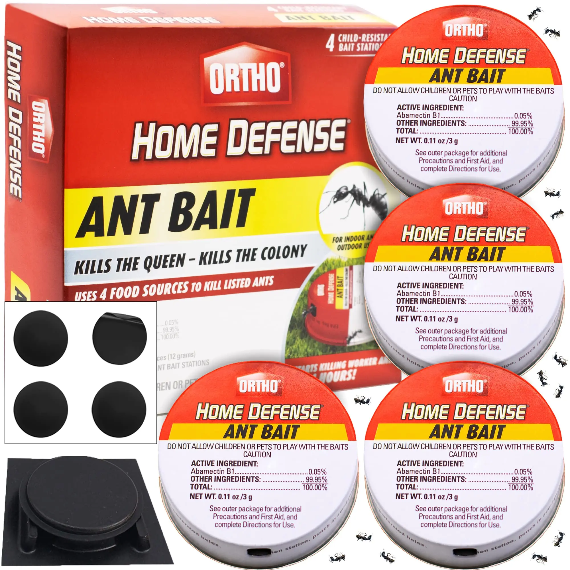 4-Pack Discreet Metallic Adhesive Ant Bait Stations, Indoor-Outdoor Colony Kill & Control, Long-Lasting Household Protection for Bathrooms