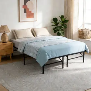 Queen Metal Platform Folding Bed Frame 14 Inch High Heavy Duty Steel Slat Box Spring Replacement Easy Assembly Under-Bed Storage Black Bed Frame for Bedroom Guest Room, Bedroom Furniture for Bedroom, Guest Room, Kids Room, Teen Room